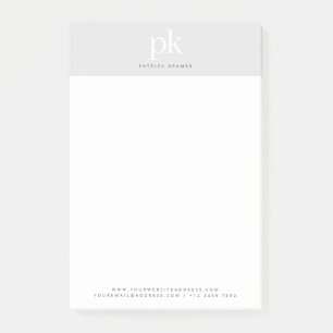 Minimalistische Monogram-Initialen von hellgrauem  Post-it Klebezettel