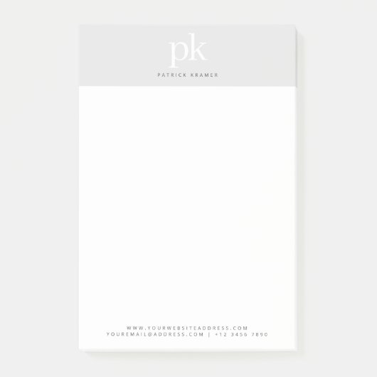 Minimalistische Monogram-Initialen von hellgrauem  Post-it Klebezettel (Vorderseite)