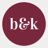 Minimalistische Monogram Initials Burgundy Red Wed Runder Aufkleber (Vorderseite)