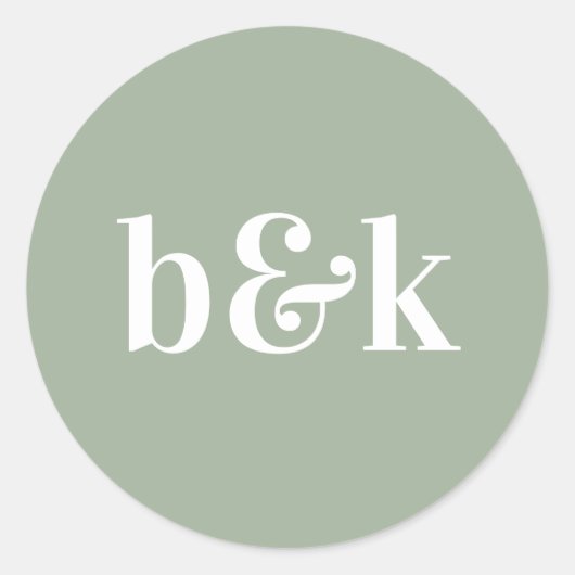 Minimalistische Monogram Initials Sage Green Weddi Runder Aufkleber (Vorderseite)