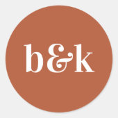 Minimalistische Monogram-Initials Terracotta Weddi Runder Aufkleber (Vorderseite)