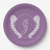 Minimalistische Monogram Lavender Lila Wedding Pappteller (Vorderseite)