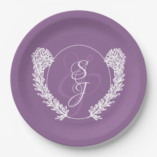 Minimalistische Monogram Lavender Lila Wedding Pappteller (Vorderseite)