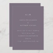 Minimalistische Monogram Lila Moderne Hochzeit Einladung (Vorne/Hinten)