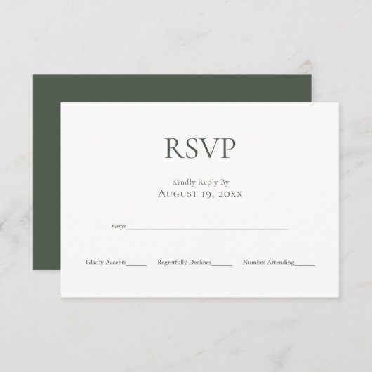 Minimalistische Monogram Moss Green Wedding RSVP C (Vorne/Hinten)