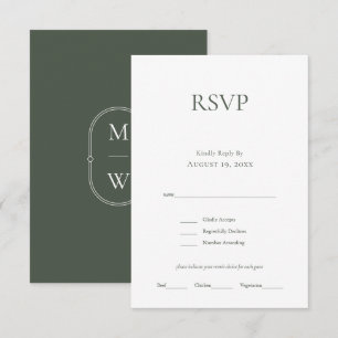 Minimalistische Monogram Moss Green Wedding RSVP C Karte