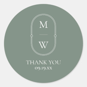 Minimalistische Monogram Sage Green Wedding Danke Runder Aufkleber