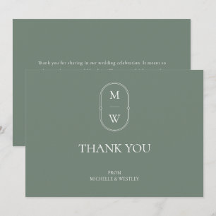 Minimalistische Monogram Sage Green Wedding Dankeskarte