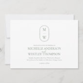Minimalistische Monogram Sage Green Wedding Einladung (Vorderseite)