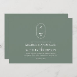 Minimalistische Monogram Sage Green Wedding Einladung