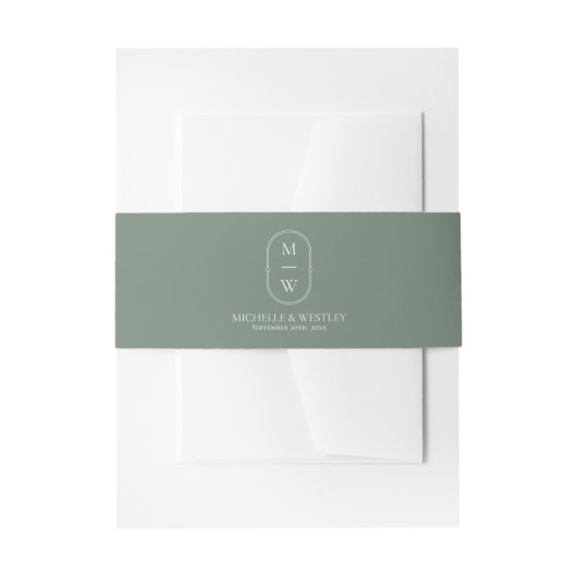 Minimalistische Monogram Sage Green Wedding Einladungsbanderole (Vorderseite Beispiel)