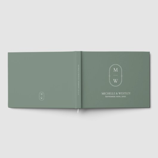 Minimalistische Monogram Sage Green Wedding Gästebuch (Voll)