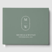 Minimalistische Monogram Sage Green Wedding Gästebuch (Vorderseite)