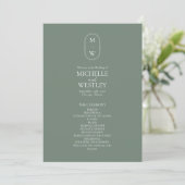 Minimalistische Monogram Sage Green Wedding Programm (Stehend Vorderseite)