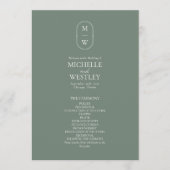 Minimalistische Monogram Sage Green Wedding Programm (Vorderseite)