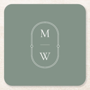 Minimalistische Monogram Sage Green Wedding Rechteckiger Pappuntersetzer