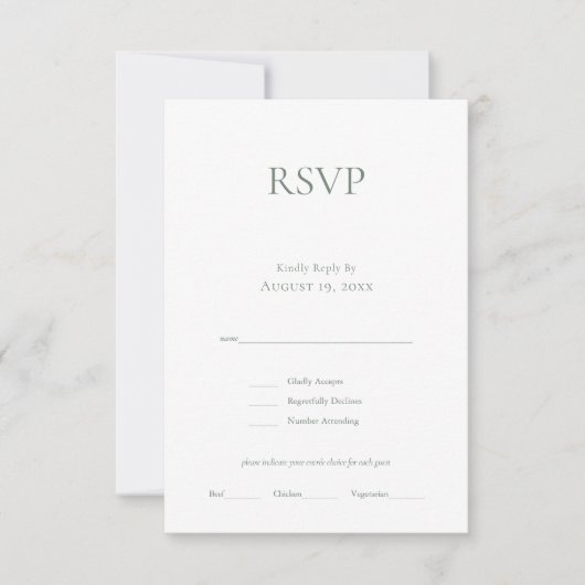 Minimalistische Monogram Sage Green Wedding RSVP C (Vorderseite)