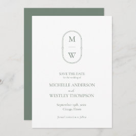 Minimalistische Monogram Sage Green Wedding Save The Date