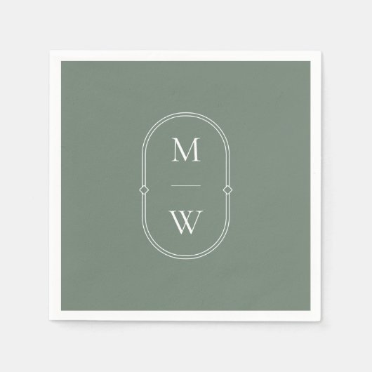 Minimalistische Monogram Sage Green Wedding Serviette (Vorderseite)