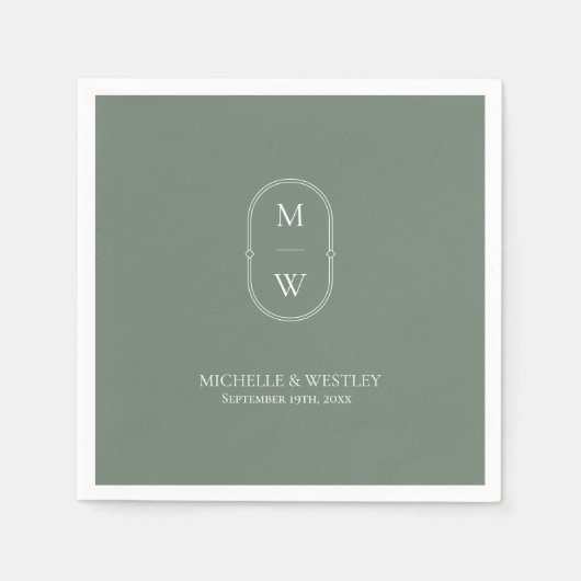 Minimalistische Monogram Sage Green Wedding Serviette (Vorderseite)