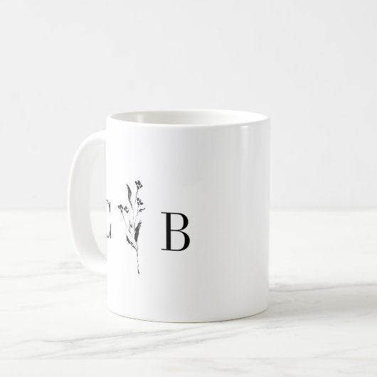 Minimalistische Monogram Schwarz-weiße Hochzeit Kaffeetasse (Vorderseite Links)