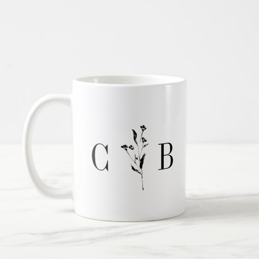Minimalistische Monogram Schwarz-weiße Hochzeit Kaffeetasse (Links)