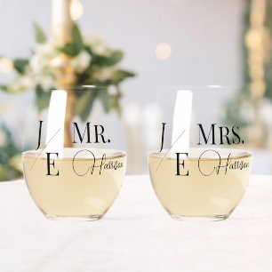 Minimalistische Monogramm-Braut und Bräuche Weinglas Ohne Stiel