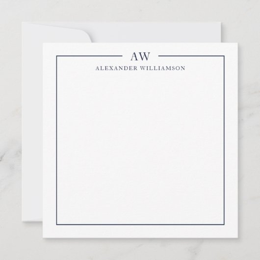 Minimalistische Monogramm Denim Blue Note Card Mitteilungskarte (Vorderseite)