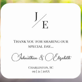 Minimalistische Monogramm-Gastgeschenk Hochzeit | Quadratischer Aufkleber
