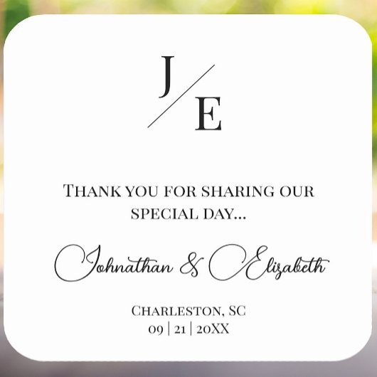 Minimalistische Monogramm-Gastgeschenk Hochzeit |  Quadratischer Aufkleber