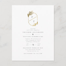 Minimalistische Monogramm | Gold Wreath Wedding Fo Einladungspostkarte