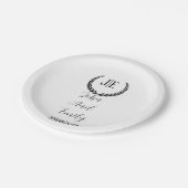 Minimalistische monogramm-Hochzeit in Schwarz-Weiß Pappteller (Schrägansicht)