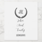 Minimalistische monogramm-Hochzeit in Schwarz-Weiß Weinetikett (Einzelnes Label)