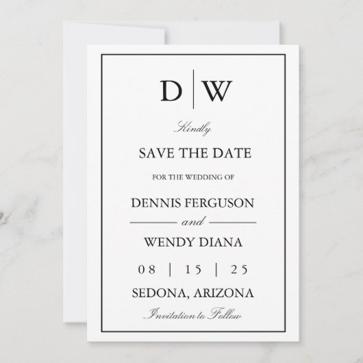 Minimalistische Monogramm-Hochzeit Save The Date (Vorderseite)