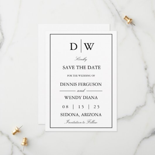 Minimalistische Monogramm-Hochzeit Save The Date (Vorderseite/Rückseite Beispiel)