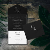 Minimalistische Monogramm-Hochzeit | Schwarz All In One Einladung