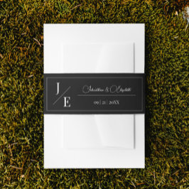 Minimalistische Monogramm-Hochzeit | Schwarz Einladungsbanderole