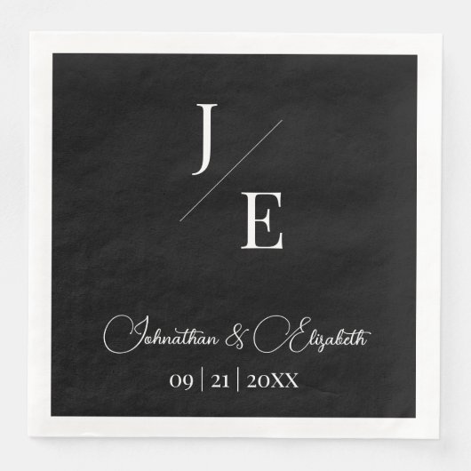 Minimalistische Monogramm-Hochzeit | Schwarz Serviette (Vorderseite)