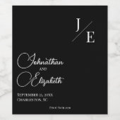 Minimalistische Monogramm-Hochzeit | Schwarz Weinetikett (Einzelnes Label)