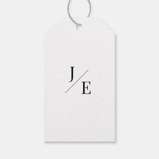 Minimalistische Monogramm-Hochzeit | Weiß Geschenkanhänger (Rückseite)