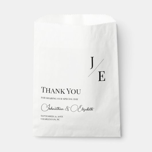 Minimalistische Monogramm-Hochzeit | Weiß Geschenktütchen (Vorderseite)
