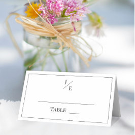 Minimalistische Monogramm-Hochzeit | Weiß Platzkarte