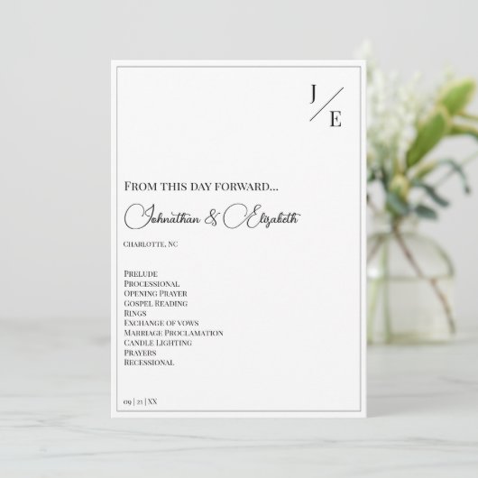 Minimalistische Monogramm-Hochzeit | Weiß Programm (Stehend Vorderseite)