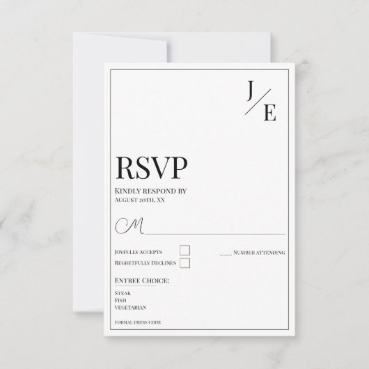 Minimalistische Monogramm-Hochzeit | Weiß RSVP Karte (Vorderseite)