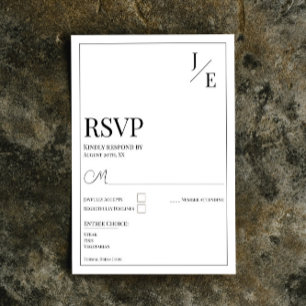 Minimalistische Monogramm-Hochzeit Weiß RSVP Karte