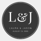 Minimalistische Monogramm-Hochzeitsticker für Zeit Runder Aufkleber (Vorderseite)