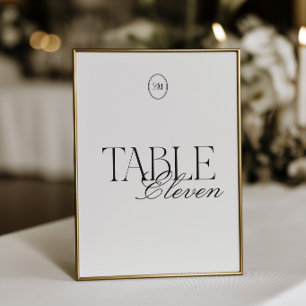 Minimalistische Monogramm-Hochzeitstisch-Nummernka Einladung