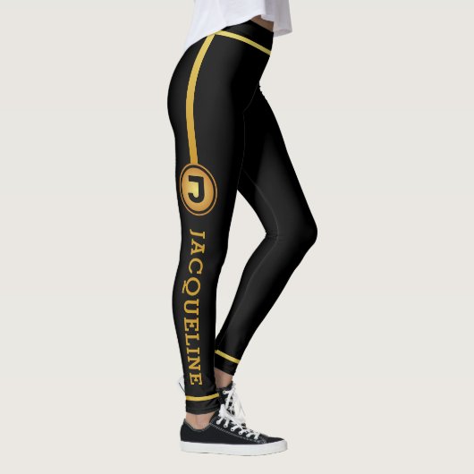 Minimalistische Monogramm-Imitate Gold und Schwarz Leggings (Rechts)