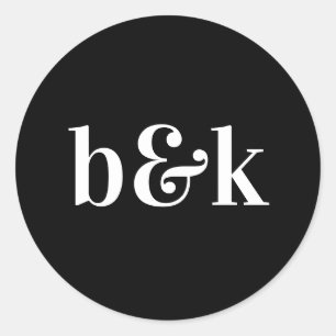 Minimalistische Monogramm-Initialen Schwarz-weiße  Runder Aufkleber