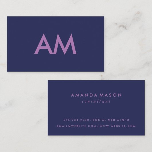 Minimalistische Monogramm Lila Visitenkarte (Vorne/Hinten)